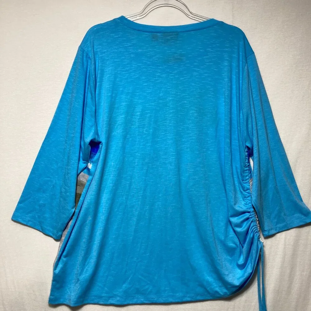 New Onque Casuals Top 1X Colorful Embellished Holiday Fun Print Stretch Vacation